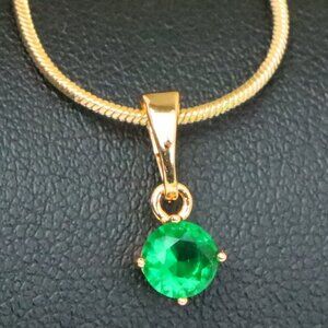 "Tiny Green Stone Pendant in Gold Plated Brass – Minimal Accent, XPPT1761